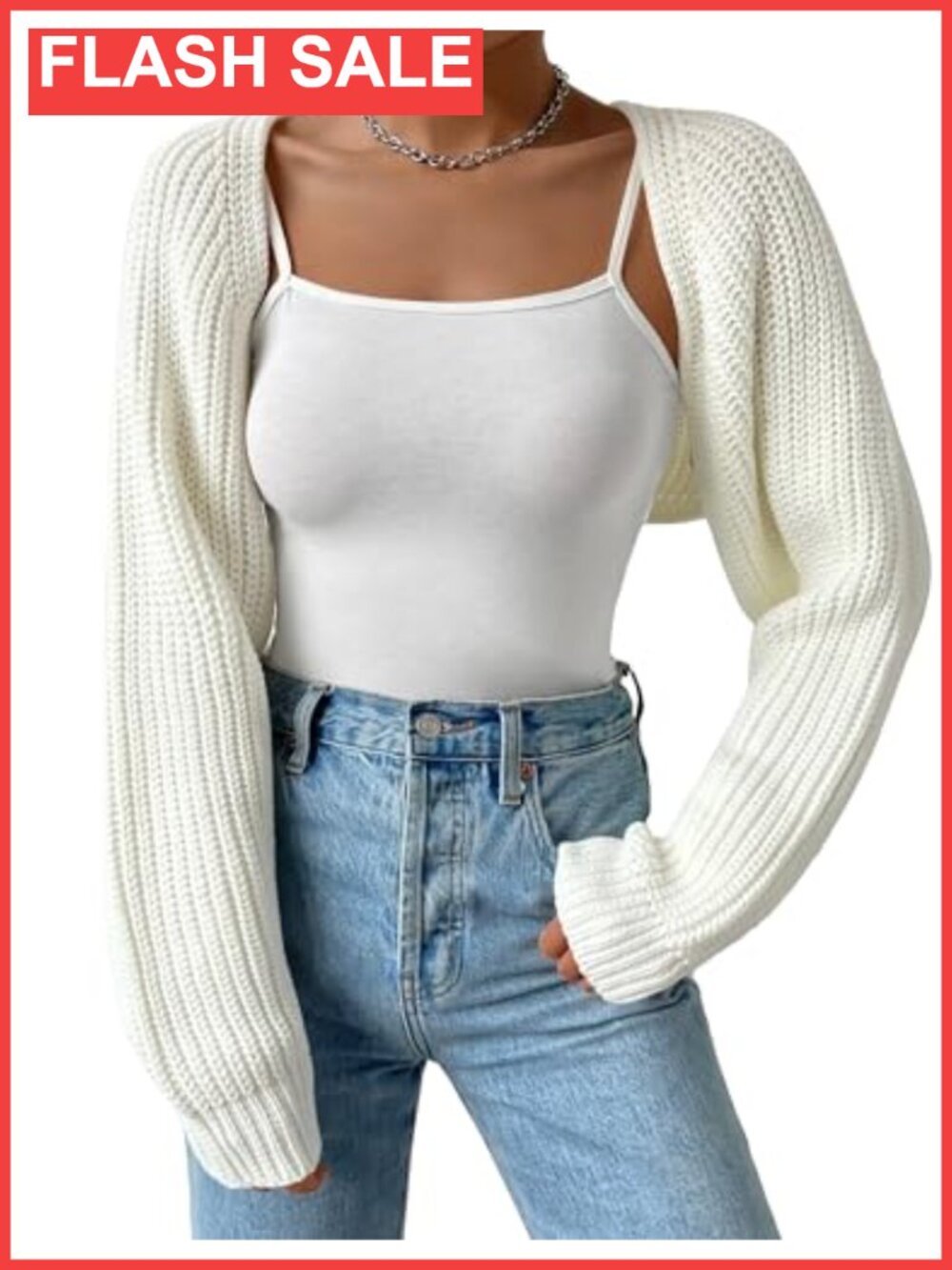Open Front Knit Crop Cardigan Long Sleeve Bolero Shrug Sweater